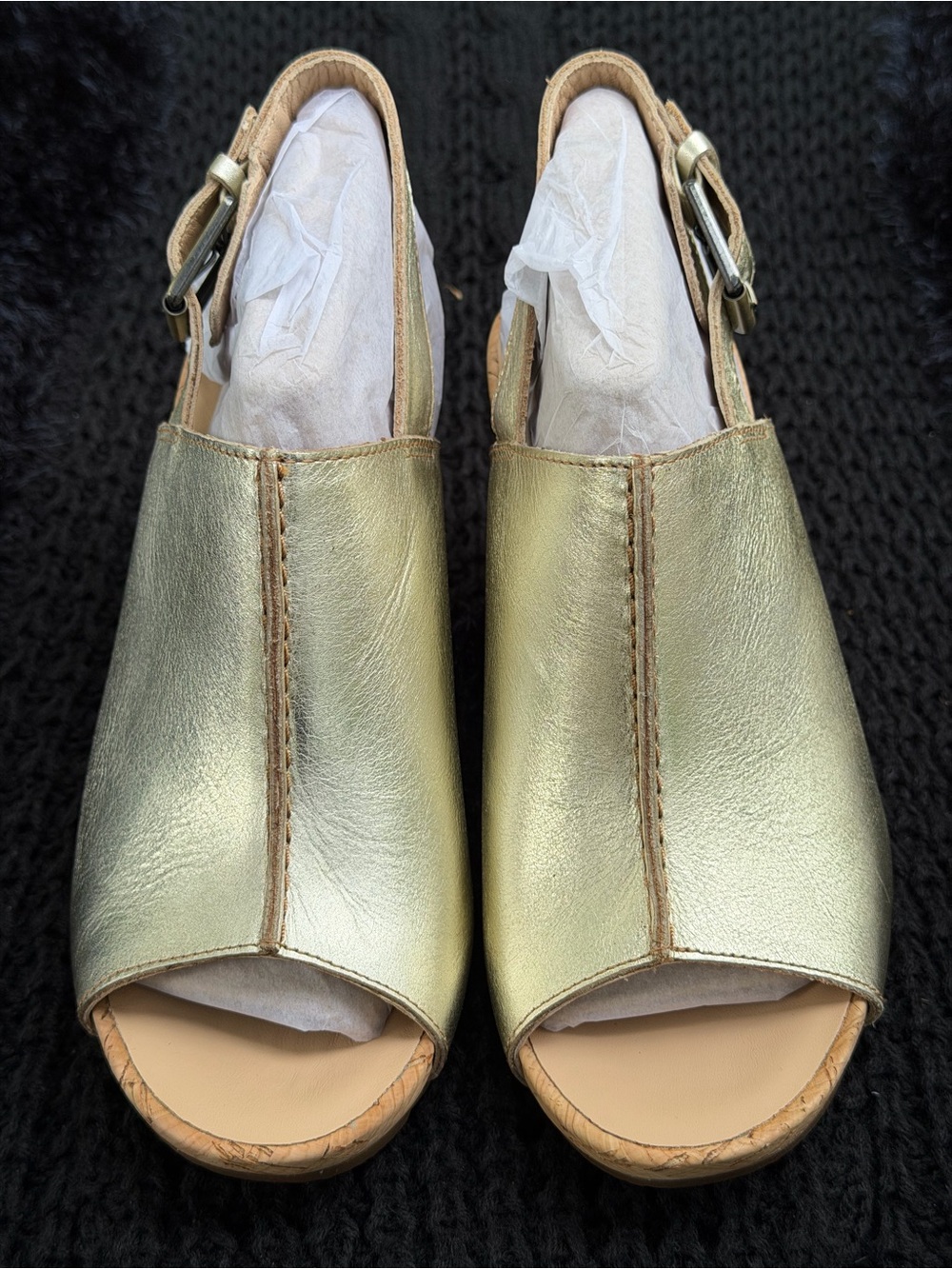 Clarks Gold Leather Open-Toe Slingback Clogs